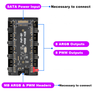 PWM FAN + ARGB LED 2in1 Sync Bộ Điều Khiển Trung Tâm 1 Để 8 Đa Way Splitter 5V 3PIN RGB Cooler Fan Adapter - Product Image 4