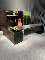 Bureau de direction moderne en L sur mesure, luxe, bois foncé, écologique, durable, table de patron, mobilier de bureau sur mesure, usine OEM/ODM