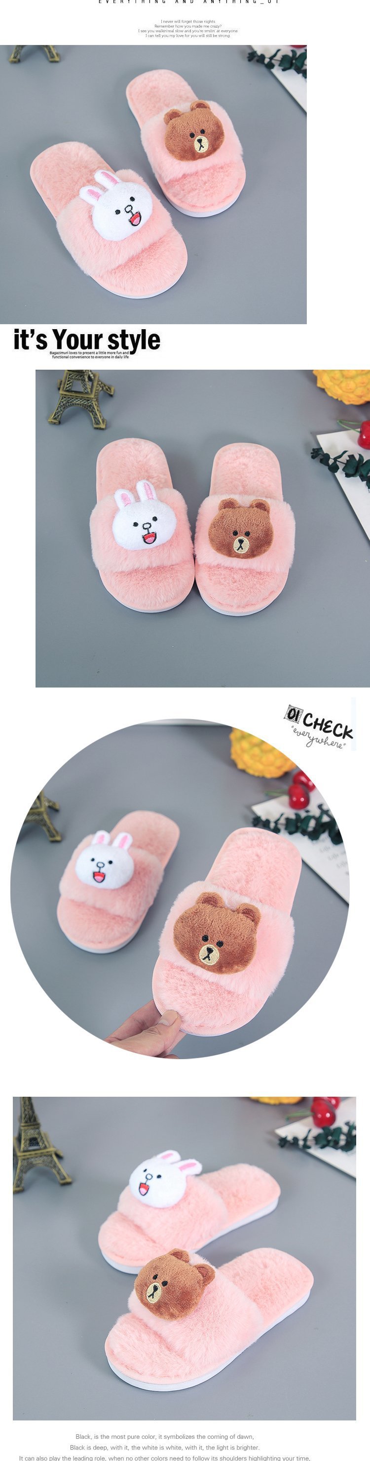 Cute Cartoon Children's Furry Slippers for Boys and Girls Indoor Cotton Slippers Non-slip Baby Shoes