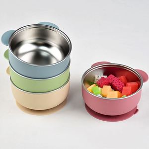 <b>Cute</b> <b>Bear</b> Shape Stainless Steel Suction Bowl for Baby Feeding With Fruit Pattern Green Pink Beige Colors - Product Image 2