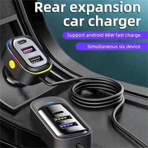 Chargeur de voiture 6 ports 66W USB Chargeur de voiture Port Charge rapide Chargeur de voiture Adaptateur Flush Fit Compatible - Product Image 2