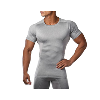 Nuevo mono de fitness para hombre, camiseta de manga de corte elástico de secado rápido, ropa de entrenamiento de alta elasticidad con cuello redondo, estilo Formal