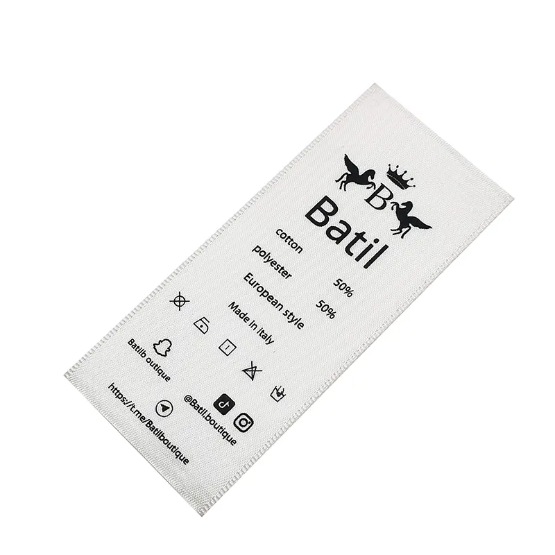 Garment Accessories Custom Brand Logo Clothing Tags Satin Wash Care Printing Label For T Shirts Bags