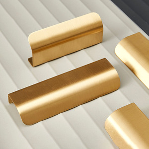 Modern Kitchen Drawer Cabinet Lip <strong>Handle</strong> Pure <strong>Copper</strong> Brass Golden Small <strong>Handle</strong> Pulls for Bedroom Furniture Wardrobe Door Dresser - Product Image 1