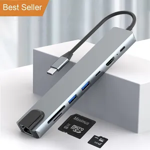 Portable 4 5 6 8 in 1 Aluminum Docking Station USB C Hubs With 4K HDMI RJ45 100M 1000Mb USB-C 3.0 2.0 PD Port For Laptop PC Mac
