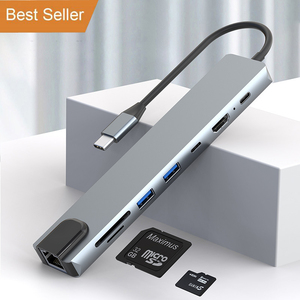 ฮับ USB แบบพกพา 4 5 6 8 in 1 อลูมิเนียม พร้อมพอร์ต 4K HD HDTV RJ45 100M 1000Mb USB-C 3.0 2.0 PD สำหรับแล็ปท็อป พีซี และแมค - Product Image 2