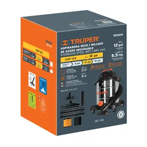 Aspirateur eau et poussière BOX 1, 12 gal, acier inoxydable, TRUPER - Product Image 3
