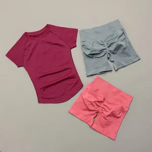 Conjunto Deportivo de 2 Piezas para Mujer, Top de <span class=keywords><strong>Manga</strong></span> Corta <span class=keywords><strong>sin</strong></span> Costuras, Shorts Levanta Glúteos, para Entrenamiento, Fitness, Running, Yoga - Product Image 4