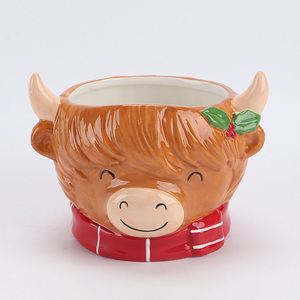 Christmas Highland Cow Ceramic Creamer Pitcher, 3D Hand-Painted <strong>Scottish</strong> Cattle Milk Jug, Festive Holiday Table Decor - Product Image 2