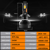Faros LED AKE DF3 240W Hb4 9006, Focos LED H1, Foco LED H4 para Automóvil, Bombillas LED H7 H11 9005 9012