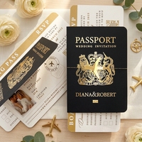 Maßgefertigte Goldfolie Reisepass Hochzeitseinladung Bordkarte RSVP-Karten-Set Reise-Thema Event-Einladung