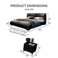 Lit plateforme moderne de luxe en cuir noir, tête de lit plissée minimaliste italienne, taille King, rembourré, mobilier de chambre à coucher