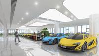 Plafond tendu LED pour concession de voitures d'occasion - Film souple rétroéclairé IP65, cadre en aluminium pour atelier automobile d'occasion