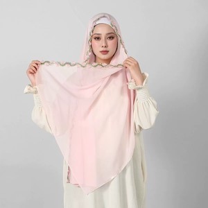 Pañuelo Hijab Largo de Gasa con Bordado de Flor Trompeta, Estilo Étnico, Color Sólido, Talla Grande, ¡Venta Caliente! - Product Image 2