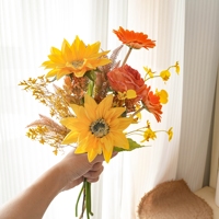 CF02118 Buket Bunga Buatan Campuran Oranye Kuning dengan Bunga Matahari Gerbera Mawar 44cm Dekorasi Rumah Pernikahan
