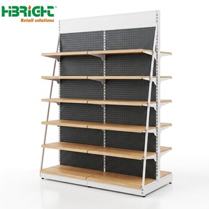 Étagères de supermarché en acier à grain de bois Highbright, étagères gondoles durables pour épicerie - Product Image 4