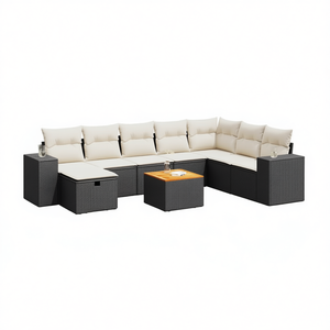 Ensemble de canapés de jardin noir et crème avec rangement, mobilier d'extérieur en rotin PE tressé, coussins imperméables, design contemporain - Product Image 1