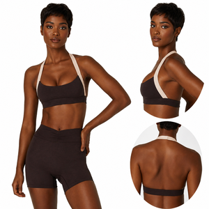 Soutien-gorge de sport court pour femme, respirant, sexy, à larges bretelles, color-block, col halter, pour yoga - Product Image 1
