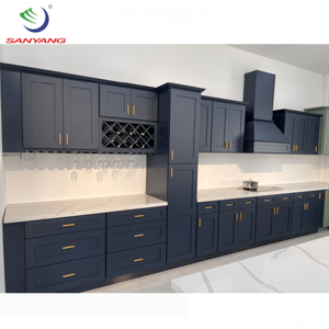 Việt Nam RTA hiện đại sang trọng Shaker phong cách tường cơ sở nhà bếp lưu trữ tủ nhà cung cấp mỹ rắn gỗ màu xanh tủ bếp - Product Image 3