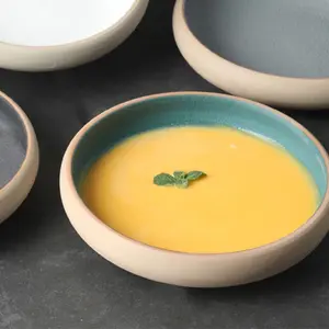 French Custom Dull Polish Household Hotel Decorative Round Ceramic Dishes Stoneware Porcelain Soup Deep Plates For Restaurant