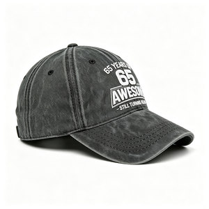 65 Awesome Embroidered Washed Cotton Dad Hat Vintage Distressed Curved Brim Adjustable <b>Baseball</b> <b>Cap</b> Image Letter 65th Birthday - Product Image 6