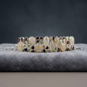 Bracelet élégant en argent 925 multi-pierres 925artpalace, design unique, finition artisanale, perles de pierres précieuses colorées, construction fine perlée - Product Image 2