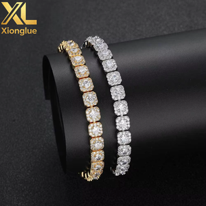 Bling Iced Out <b>Bracelet</b> AAA CZ Tennis Diamond <b>Bracelets</b> for Men 10mm Square Shape Cluster Tennis Chain Men Hiphop Jewelry - Product Image 5