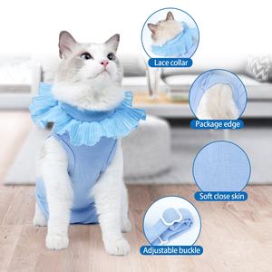 Traje de Recuperación <span class=keywords><strong>para</strong></span> Gatos con Cuello de Encaje, Ropa Postoperatoria Suave y Ajustable <span class=keywords><strong>para</strong></span> Gatos Después de Cirugía, Esterilización y Destete - Product Image 4