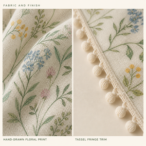 Panneaux de rideaux imprimés en voile floral semi-transparent avec passe-tringle et pompons pour fenêtre, chambre à coucher, vente en gros, OEM, ODM - Product Image 4