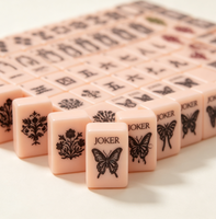 Set Ubin Mahjong Amerika Bertema Kupu-kupu Plastik Mewah, Bunga Bambu, Kuda, Naga, Warna Merah Putih, Bergambar Kartun