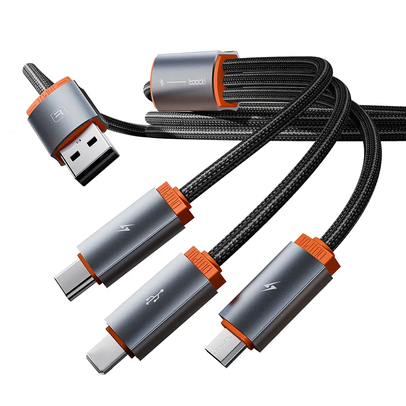 Toocki bon prix câble de charge 3 en 1 3.5a max fil tressé chargeur de câble usb pour iphone micro type c