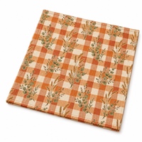 Serviette en lin et coton personnalisée imprimée 45x45cm |   Automne, terre cuite, gingham et motifs botaniques |   Impression numérique en gros