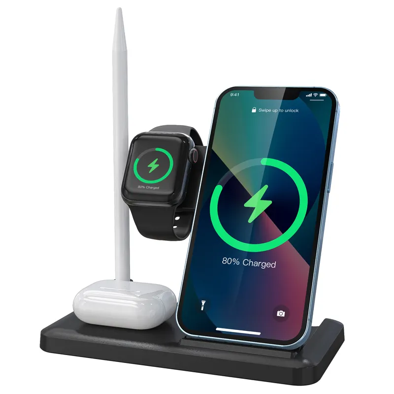15w Wireless Fast Charging Station Dock 4 in 1 Qi Wireless Charging Stand For Iphone Apple Pencil Pen Watch