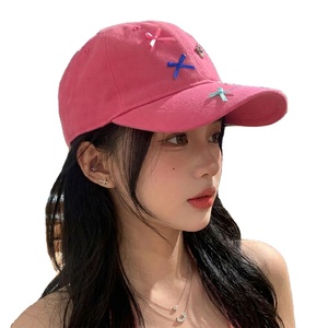 หมวกเบสบอลสไตล์วินเทจสีชมพูเดนิมแบบปรับได้สำหรับผู้หญิง - Product Image 1