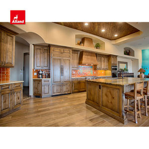 Allandcabinet Armoire de cuisine rustique en cerisier noueux Armoire traditionnelle en <span class=keywords><strong>bois</strong></span> massif avec porte surélevée avec comptoir en granit - Product Image 1