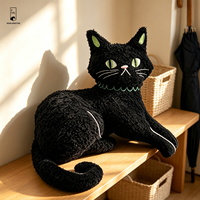 Coussin décoratif en peluche chat noir, visage brodé, doux et rembourré, pour Halloween, décoration de fêtes pour la maison, le canapé et la chambre d'enfant