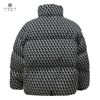Manteaux gonflés imprimés noir et blanc pleine page pour hommes Vêtements d'hiver en tissu mat de haute qualité Veste rembourrée à col montant