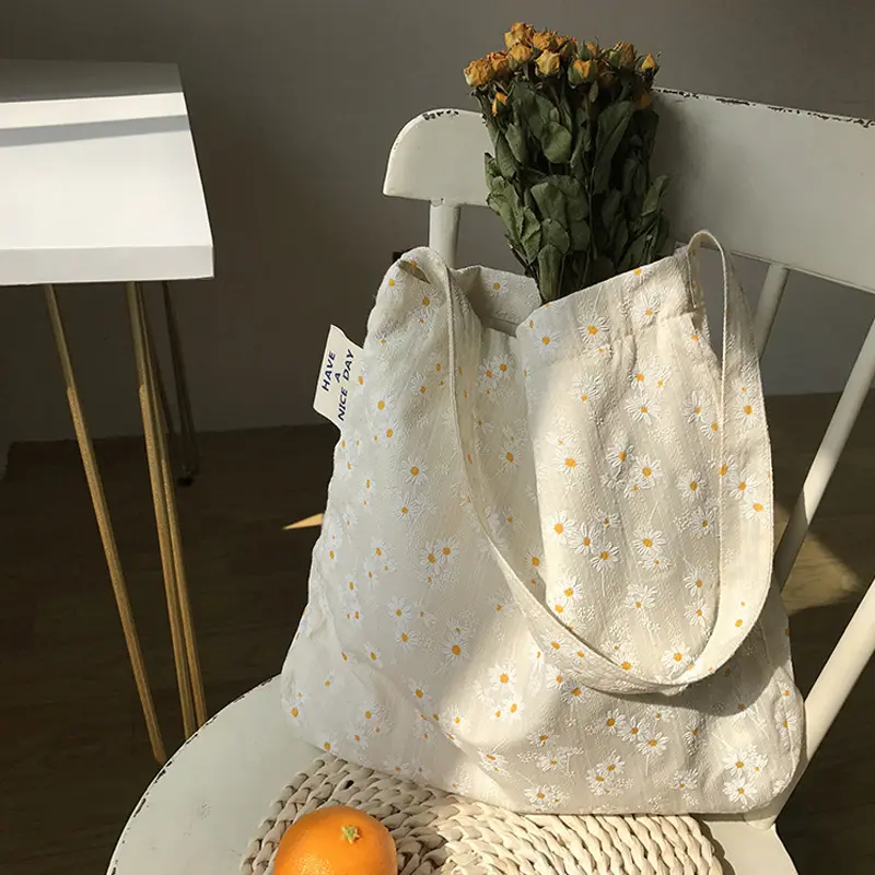 Borse a tracolla in tela da donna in rilievo Daisy Design borsa floreale da donna Tote Casual borsa per libri letterari borsa per la spesa per ragazze