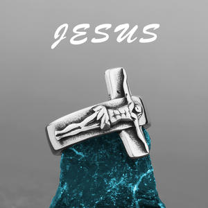 Anillo de moda para hombre Okp Brand, estilo hip hop europeo americano, diseño simple y personalizado, cruz de Jesús en oro con piedra natural, acero inoxidable. - Product Image 2