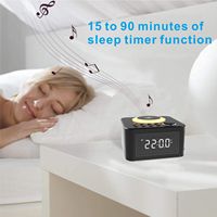 Haut-parleur multimédia portable HS avec réveil, horloge, charge sans fil, radio FM, fonction snooze, veilleuse, AUX, USB