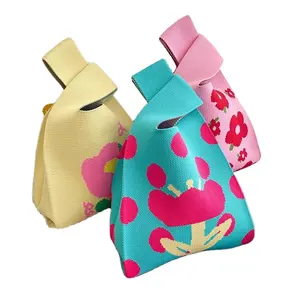 Bolsas de tricô fofas para mulheres e meninas, sacola de compras dobrável estilo coreano, sacola de tricô folgada para mulheres, ideal para uso em cor doce e venda imperdível