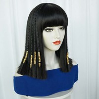 Accessoires de costume d'Halloween pour femmes, perruque courte et droite noire de style égyptien Cléopâtre, cosplay, TRAD-011