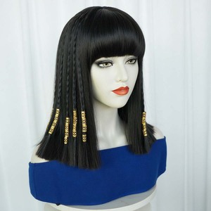 <span class=keywords><strong>Disfraz</strong></span> <span class=keywords><strong>de</strong></span> Halloween para Mujer, Accesorios <span class=keywords><strong>de</strong></span> <span class=keywords><strong>Cleopatra</strong></span> Egipcia, Peluca Negra Corta y Lisa, TRAD-011 - Product Image 5