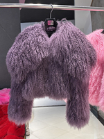Veste courte en fourrure de mouton de Mongolie véritable à col large pour femme, hiver, luxe, fourrure bouclée et moelleuse, vêtement d'extérieur court