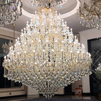 Lustre surdimensionné à plusieurs niveaux en cristal doré, style européen, avec bougies décoratives, pour grande salle de mariage et plafond haut