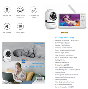 Monitor de Bebé Inalámbrico Digital con Pantalla LCD IPS de 6.0 Pulgadas, Micrófono de Alta Sensibilidad, Monitoreo de Temperatura Ambiente, Comunicación Bidireccional - Product Image 4