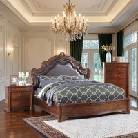 Ensemble de meubles de chambre à coucher en bois massif et cuir de style européen classique, taille king size, luxe américain, avec taille et couleur personnalisables