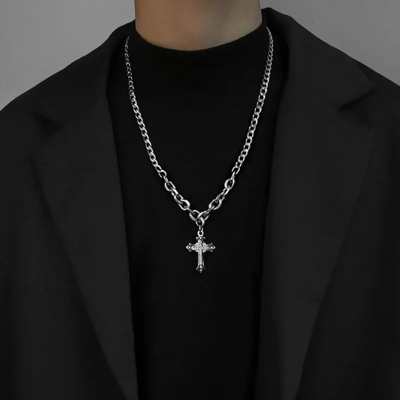Kreuz Halskette Kette für Männer Edelstahl Halskette Religiöse Hip Hop Strass Anhänger Halsketten Herren schmuck