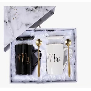 Luxury Marble Ceramic Mug Gift Set with Lid & Spoon-Personalized Couple <b>Cups</b> for Wedding Anniversary Valentine's Day & Christmas - Product Image 3