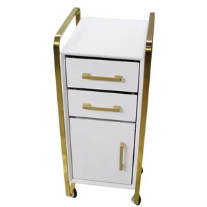 Mesa de Manicura Desmontable con Esquinas Doradas, Tres Gabinetes de Almacenamiento y Carro con Cajones - Product Image 5